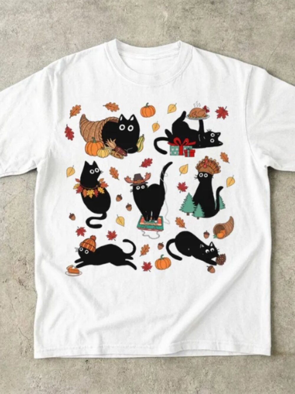 Cat Fall  T-Shirt Thanksgiving oversized  Tee Unisex